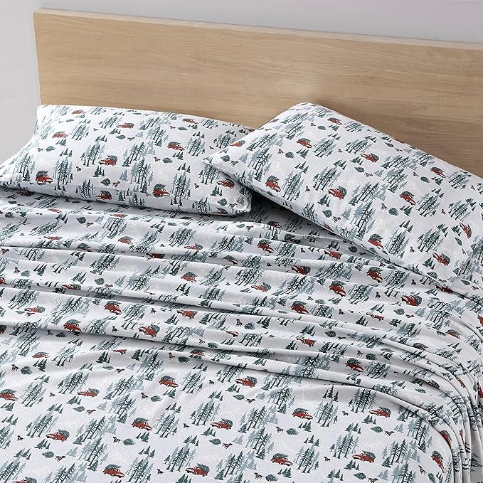 Eddie Bauer - Full Sheets, Cotton Flannel Bedding Set, Brushed For Extra Softness, Cozy Home Decor (Deer Hollow, Full)