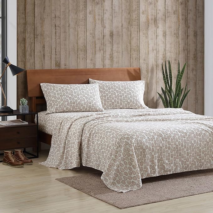 Eddie Bauer - Full Sheets, Cotton Flannel Bedding Set, Brushed For Extra Softness, Cozy Home Decor (Little Creek Pine Cone Beige, Full)