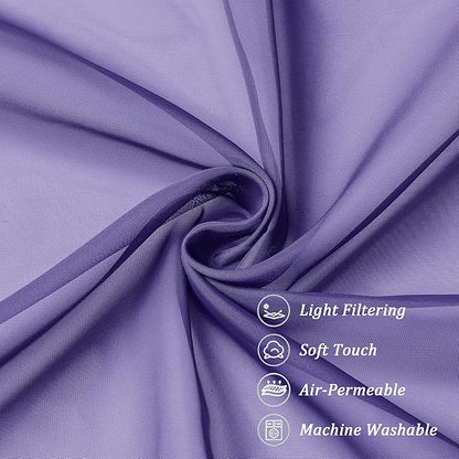 Chyhomenyc Sheer Curtains 36 inch Length 2 Panels, Light Filtering Voile Rod Pocket Short Window Sheer Curtians for Bathroom Living Room, 2PCS, Purple