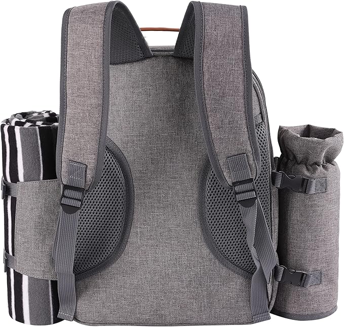 Apollo Walker Picnic Backpack Set for 2 Person with Cooler Compartment, Detachable Bottle/Wine Holder, Fleece Blanket, Plates and Cutlery Set-Mewly Pet