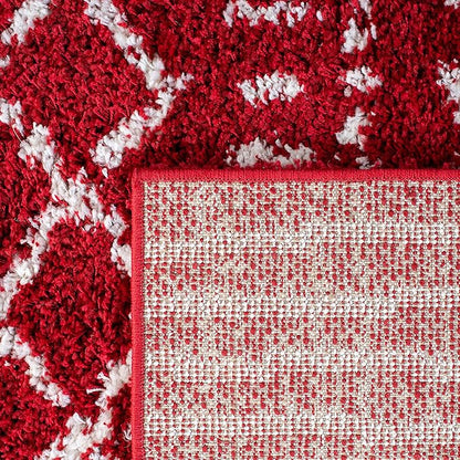 SAFAVIEH Arizona Shag Collection Accent Rug - 4' x 6', Red & Ivory, Moroccan Design, Non-Shedding & Easy Care, 1.6-inch Thick Ideal for High Traffic Areas in Entryway, Living Room, Bedroom (ASG741Q)