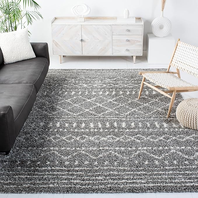 SAFAVIEH Arizona Shag Collection Area Rug - 9' x 12', Brown & Ivory, Moroccan Design, Non-Shedding & Easy Care, 1.6-inch Thick Ideal for High Traffic Areas in Living Room, Bedroom (ASG741B)