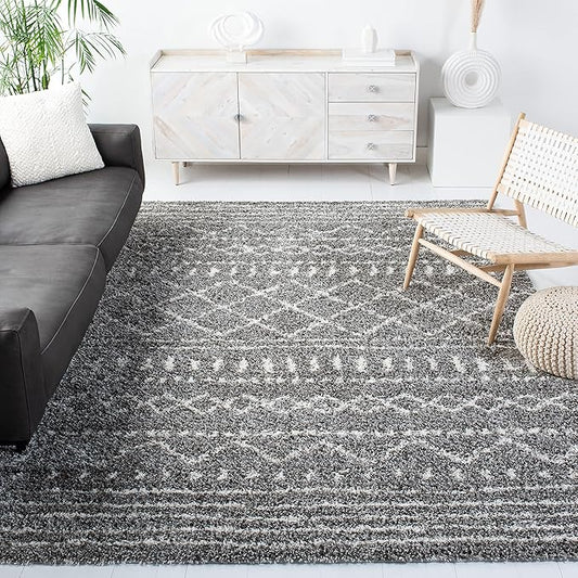 SAFAVIEH Arizona Shag Collection Area Rug - 8' Square, Brown & Ivory, Moroccan Design, Non-Shedding & Easy Care, 1.6-inch Thick Ideal for High Traffic Areas in Living Room, Bedroom (ASG741B)