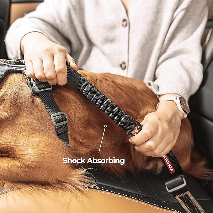 EzyDog Zero Shock Click - Shock Absorbing Dog Seat Belt Car Harness Attachment for Dogs - Adjustable Dog Restraints Seatbelts for Car Travel and Safety - (20in - 26in, Black)-Mewly Pet
