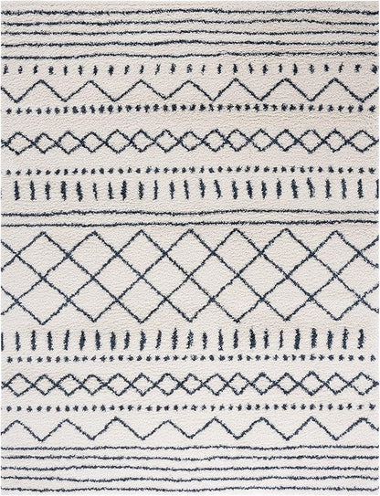 SAFAVIEH Arizona Shag Collection Area Rug - 9' x 12', Ivory & Slate, Moroccan Design, Non-Shedding & Easy Care, 1.6-inch Thick Ideal for High Traffic Areas in Living Room, Bedroom (ASG741M)