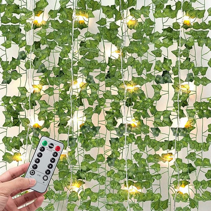 JACKYLED 24 Pack Artificial Ivy Vines with 200 LED String Light, Fake Plants Hanging Garland for Wall Room Bedroom Garden Office Wedding Party