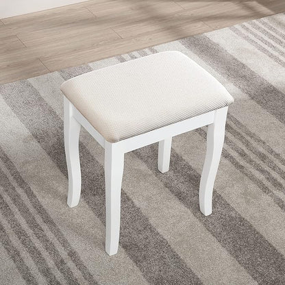 Roundhill Furniture Sanlo Wooden Vanity | Make Up Table and Stool Set | White