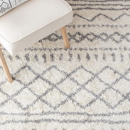 SAFAVIEH Arizona Shag Collection Runner Rug - 2'3" x 14', Ivory & Grey, Moroccan Design, Non-Shedding & Easy Care, 1.6-inch Thick, Ideal for The Living Room, Bedroom, Dining Room (ASG741F-214)