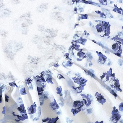 Laura Ashley - Flannel Sheets Twin Size, Anti-Pilling & Wrinkle Resistant Cotton, Touchably Soft for All-Season Comfort - Bed Sheets with Matching Pillowcase & Fitted Sheet (Emelisa Blue)