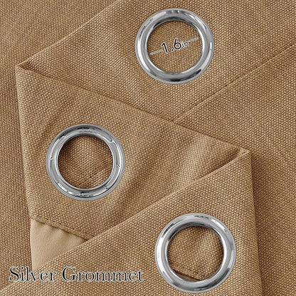 NICETOWN Short Faux Linen Caramel Blackout Curtains 63 inches Long for Kitchen - Privacy Panels for Living Room Bedroom, Modern Farmhouse Style Easy Care Grommet Top, 2 Panels, W42 by L63