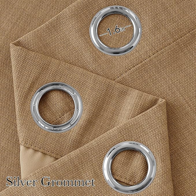 NICETOWN Faux Linen Caramel Blackout Curtains 84 inches Long for Living Room - Privacy Panels for Bedroom, Modern Farmhouse Style Easy Care Grommet Top, 2 Panels, W52 by L84