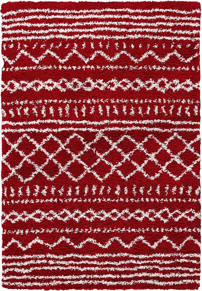 SAFAVIEH Arizona Shag Collection Accent Rug - 4' x 6', Red & Ivory, Moroccan Design, Non-Shedding & Easy Care, 1.6-inch Thick Ideal for High Traffic Areas in Entryway, Living Room, Bedroom (ASG741Q)