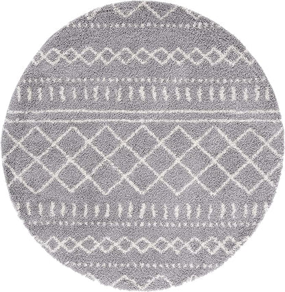 SAFAVIEH Arizona Shag Collection Area Rug - 3'2" Round, Grey & Ivory, Moroccan Design, Non-Shedding & Easy Care, 1.6-inch Thick Ideal for High Traffic Areas in Living Room, Bedroom (ASG741G)