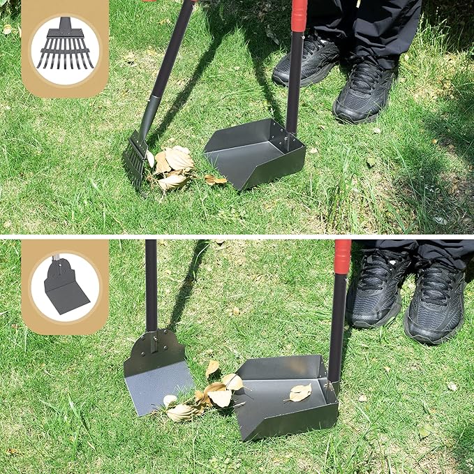 Heeyoo Dog Pooper Scooper, Dog Poop Tray and Rake Set, Pet Waste Removal Scoop with Long Adjustable Sectional Stainless Handles-Mewly Pet
