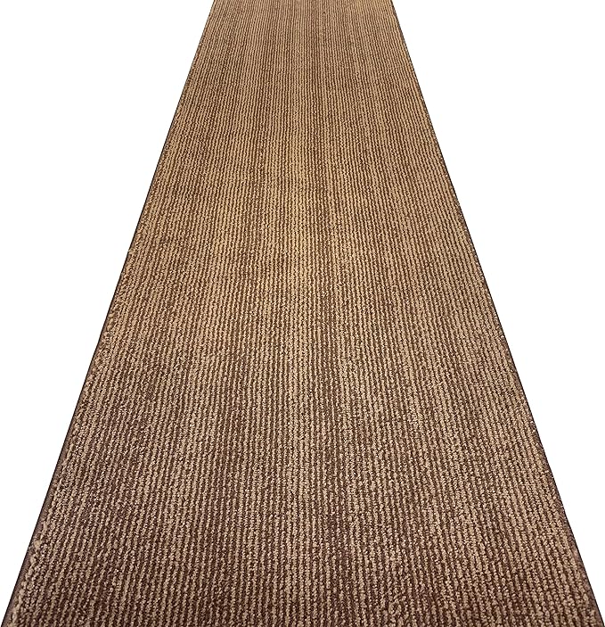 Custom Length Cut to Size Wide Width Carpet Runner Rug for Hallways, Slip Resistant Latex Rubber Backed, 31 inch Wide X Customized Length, Stripe Brown, 31 inch X 11 feet