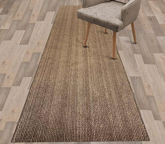 Custom Length Cut to Size Wide Width Carpet Runner Rug for Hallways, Slip Resistant Latex Rubber Backed, 31 inch Wide X Customized Length, Stripe Brown, 31 inch X 11 feet