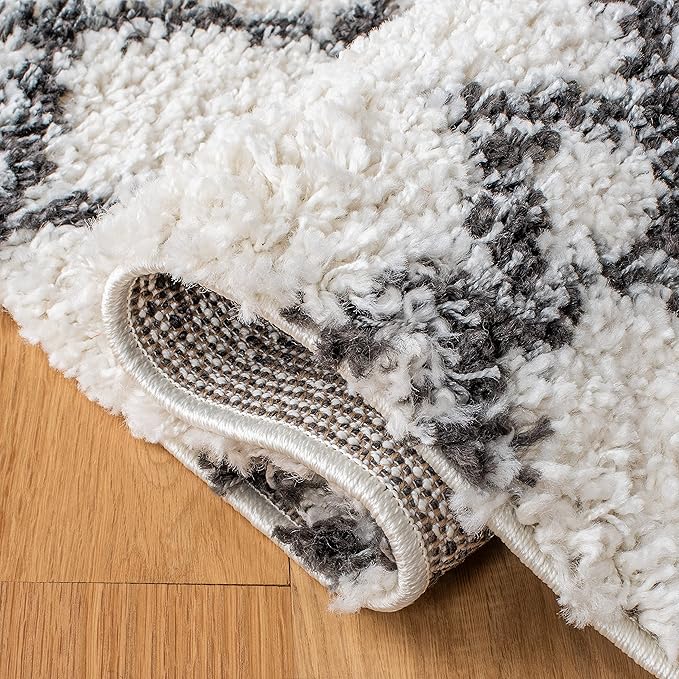 SAFAVIEH Area Rug 8x10 - Arizona Shag Collection - Large - Ivory & Black, Moroccan Design, Non-Shedding & Easy Cleaning, Ultra Plush Thick Pile, Ideal for Living Room, Bedroom, Dining Space (ASG741Z)