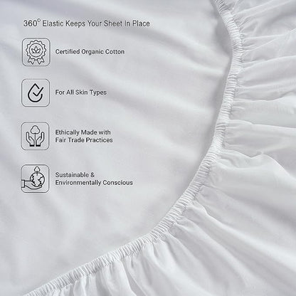 LANE LINEN 100% Organic Cotton Queen Sheets, 8Pc Queen Bed Sheets, Soft & Breathable Queen Size, Crisp Percale Weave, Hotel-Quality Bedding Sheet & Pillowcases - White (2 Pack)