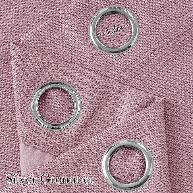 NICETOWN Faux Linen Pink Blackout Curtains 84 inches Long for Living Room - Privacy Panels for Bedroom, Modern Farmhouse Style Easy Care Grommet Top, 2 Panels, W52 by L84