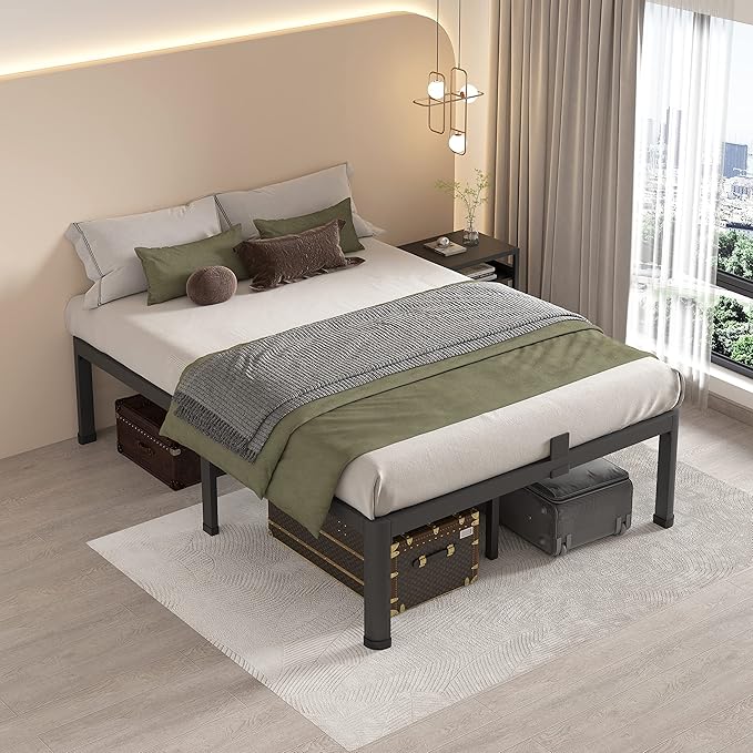 MAF 12 Inch Full Size Metal Platform Bed Frame with Round Corner Legs, Mattress Slide Stopper, 3000 LBS Heavy Duty Steel Slats Support, No Box Spring Needed, Noise Free