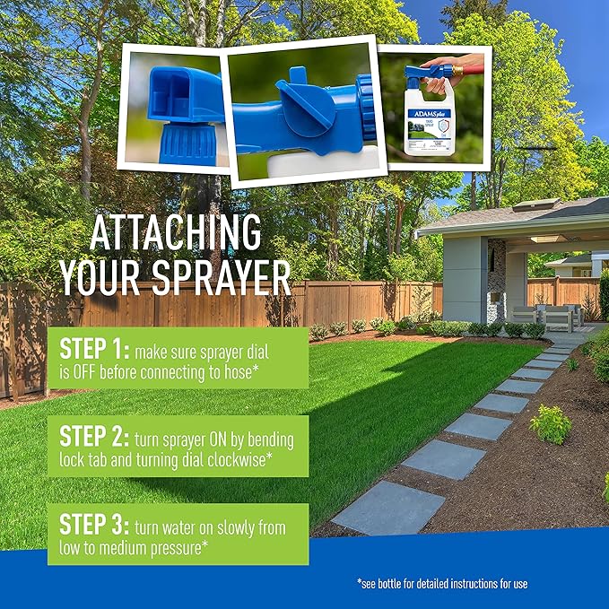 Adams Plus Yard Spray ; Kills Mosquitoes, Fleas, Ticks, Ants, And Many Other Listed Nuisance Pests in Outdoor Areas ; Treats Up to 5,000 Square Feet ; Easy To Use Hose-End Spray ; 32 Fl Oz-Mewly Pet