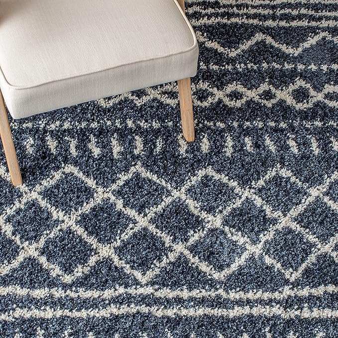 SAFAVIEH Arizona Shag Collection Area Rug - 5'1" x 7'6", Slate Blue & Ivory, Moroccan Design, Non-Shedding & Easy Care, 1.6-inch Thick Ideal for High Traffic Areas in Living Room, Bedroom (ASG741L)