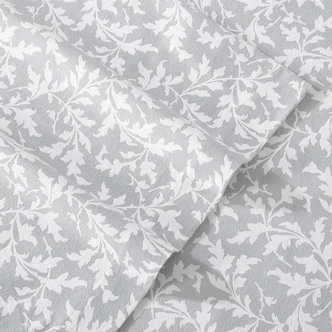 Laura Ashley - Flannel Sheets Full Size, Anti-Pilling & Wrinkle Resistant Cotton, Touchably Soft for All-Season Comfort - Bed Sheets with Matching Pillowcases & Fitted Sheet (Crestwood Pastel Grey)