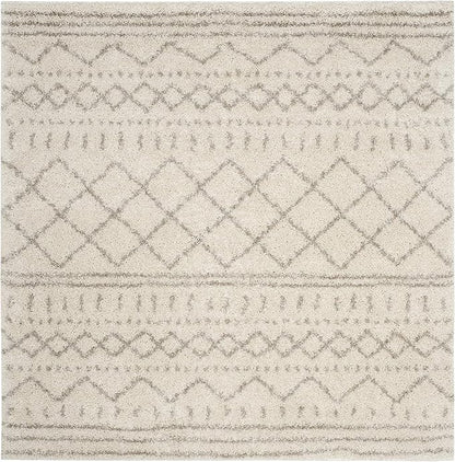 SAFAVIEH Arizona Shag Collection Area Rug - 5'1" Square, Ivory & Beige, Moroccan Design, Non-Shedding & Easy Care, 1.6-inch Thick Ideal for High Traffic Areas in Living Room, Bedroom (ASG741A)