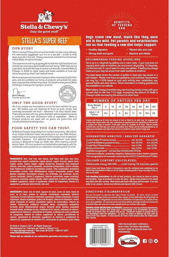 Stella & Chewy's Freeze-Dried Raw Dinner Patties - Beef Recipe - High Protein Grain-Free Puppy & Dog Food - Perfect For Picky Eaters - 5.5 oz-Mewly Pet