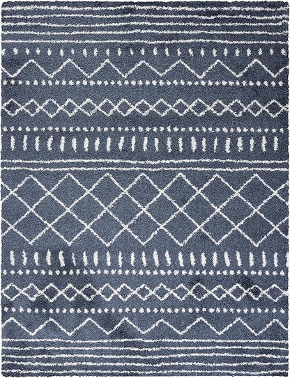 SAFAVIEH Arizona Shag Collection Area Rug - 9' x 12', Slate Blue & Ivory, Moroccan Design, Non-Shedding & Easy Care, 1.6-inch Thick Ideal for High Traffic Areas in Living Room, Bedroom (ASG741L)