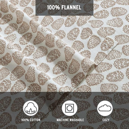 Eddie Bauer - Queen Sheets, Cotton Flannel Bedding Set, Brushed For Extra Softness, Cozy Home Decor (Little Creek Pine Cone Beige, Queen)