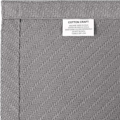 COTTON CRAFT Soft Cotton Thermal Blanket - Plush Herringbone Twill - All Season Luxurious Breathable Skin Friendly Lightweight Cooling Throw Blanket - Sofa Couch Travel Camping Dorm - King Grey