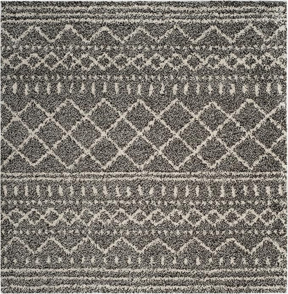 SAFAVIEH Arizona Shag Collection Area Rug - 10' Square, Charcoal/Beige, Geometric Design, Plush 1.6 Inch Thick Ideal for High Traffic Areas in Living Room, Bedroom, Dining (ASG741B)