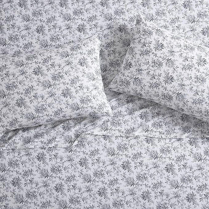 Laura Ashley - Flannel Sheets Twin Size, Anti-Pilling & Wrinkle Resistant Cotton, Touchably Soft for All-Season Comfort - Bed Sheets with Matching Pillowcase & Fitted Sheet (Faye Toile Black)