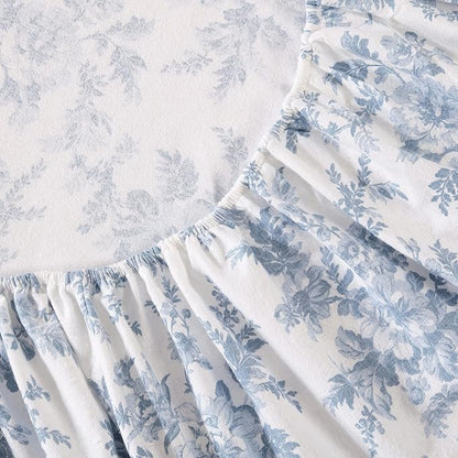 Laura Ashley - Flannel Sheets Full Size, Anti-Pilling & Wrinkle Resistant Cotton, Touchably Soft for All-Season Comfort - Bed Sheets with Matching Pillowcases & Fitted Sheet (Vanessa Blue)