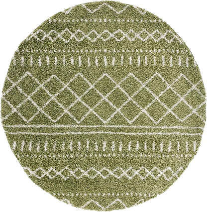 SAFAVIEH Arizona Shag Collection Area Rug - 5'1" Round, Green & Ivory, Moroccan Design, Non-Shedding & Easy Care, 1.6-inch Thick, Ideal for The Living Room, Dining, Bedroom (ASG741X)