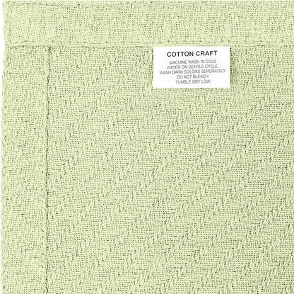 COTTON CRAFT Soft Cotton Thermal Blanket - Plush Herringbone Twill - All Season Luxurious Breathable Skin Friendly Lightweight Cooling Throw Blanket - Sofa Couch Travel Camping Dorm - King Sage