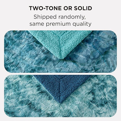 Bedsure GentleSoft Sherpa Fluffy Blanket Queen Size for Bed - Fleece Warm and Cozy for Women Gift, Plush & Fuzzy Faux Fur Christmas Blanket for Couch, Sofa Decor, Tie Dye Design, Teal, 90x90 Inches