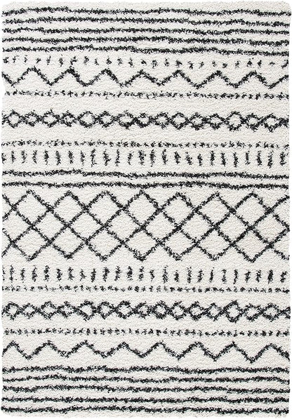 SAFAVIEH Arizona Shag Collection Accent Rug - 3'2" x 5', Ivory & Black, Moroccan Design, Non-Shedding & Easy Care, 1.6-inch Thick Ideal for High Traffic Areas in Foyer, Living Room, Bedroom (ASG741Z)