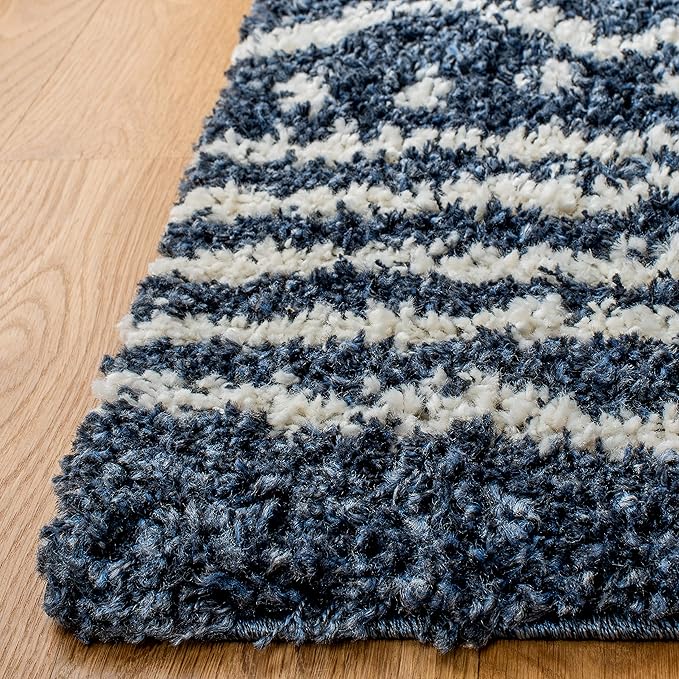SAFAVIEH Arizona Shag Collection Area Rug - 6'7" Square, Slate Blue & Ivory, Moroccan Design, Non-Shedding & Easy Care, 1.6-inch Thick Ideal for High Traffic Areas in Living Room, Bedroom (ASG741L)