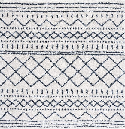 SAFAVIEH Arizona Shag Collection Area Rug - 6'7" Square, Ivory & Slate, Moroccan Design, Non-Shedding & Easy Care, 1.6-inch Thick Ideal for High Traffic Areas in Living Room, Bedroom (ASG741M)