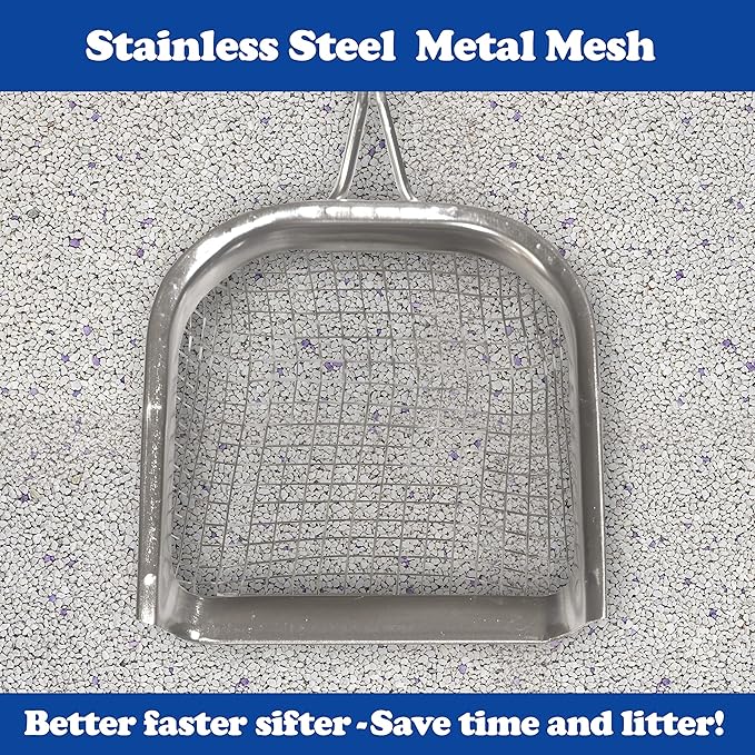 Sand Dipper Metal Cat Litter Scoop – Long Handle Cat Poop Scooper for Litter Box (41”), Heavy-Duty Stainless Steel Kitty Litter Scoop (Mid-Adjustable)-Mewly Pet