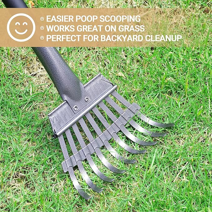 Heeyoo Dog Pooper Scooper, Dog Poop Tray and Rake Set, Pet Waste Removal Scoop with Long Adjustable Sectional Stainless Handles, 2 Pieces-Mewly Pet