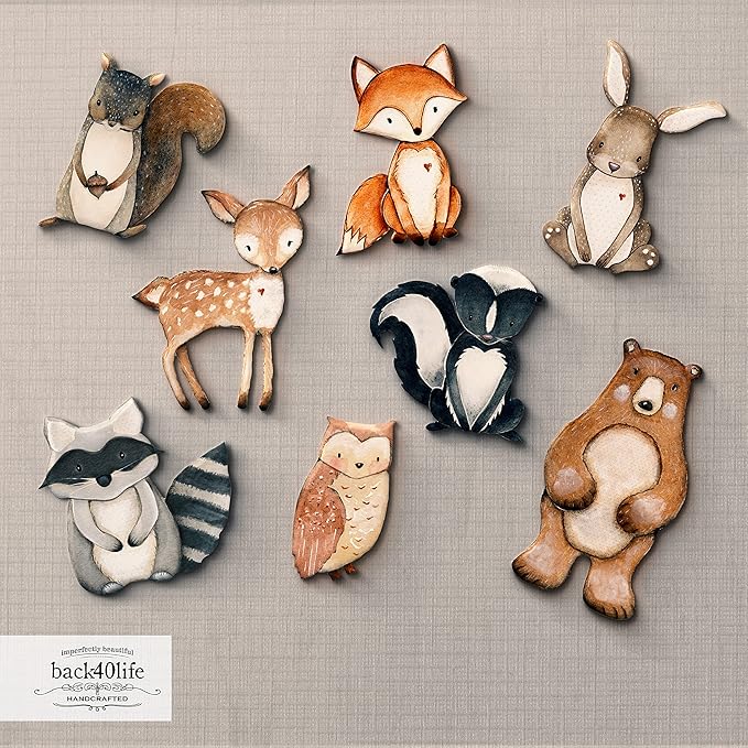 Back40Life Forest Critters Painted Wooden Animal Cutout Shapes (Large + Stands (Bundle of 8))