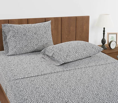 LANE LINEN 100% Organic Cotton Sheets Queen, 4-Piece Bed Sheets Queen Size Cotton, Luxury Sheets, Percale Weave,Breathable Bed Sheets Queen Size Deep Pockets Fits Upto 15" - Chetah Charcoal