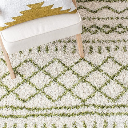 SAFAVIEH Arizona Shag Collection Area Rug - 2'3" x 12' Runner, Ivory & Green, Non-Shedding & Easy Cleaning, Plush Thick Pile, Ideal for Living Room, Bedroom, Dining Space (ASG741Y)