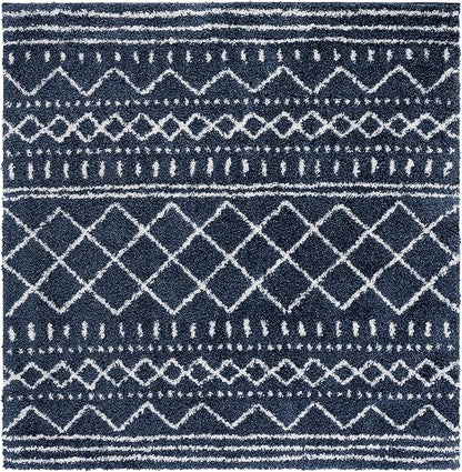 SAFAVIEH Arizona Shag Collection Area Rug - 6'7" Square, Slate Blue & Ivory, Moroccan Design, Non-Shedding & Easy Care, 1.6-inch Thick Ideal for High Traffic Areas in Living Room, Bedroom (ASG741L)