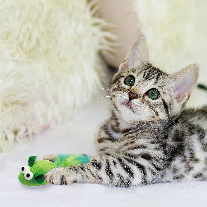 5 Pack Interactive Catnip and Feather Cat Toys, Multi-Colored Mice with Long Feather Tail, Accessories for Indoor Cat, Catnip Plush Toys with Natural Feathers and Rattles-Mewly Pet