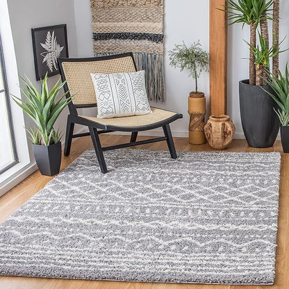 SAFAVIEH Arizona Shag Collection Area Rug - 6'7" Square, Grey & Ivory, Moroccan Design, Non-Shedding & Easy Care, 1.6-inch Thick Ideal for High Traffic Areas in Living Room, Bedroom (ASG741G)