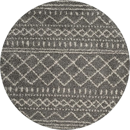 SAFAVIEH Arizona Shag Collection 8' Round Brown / Ivory ASG741B Moroccan Non-Shedding Living Room Bedroom Dining Room Entryway Plush 1.6-inch Thick Area Rug